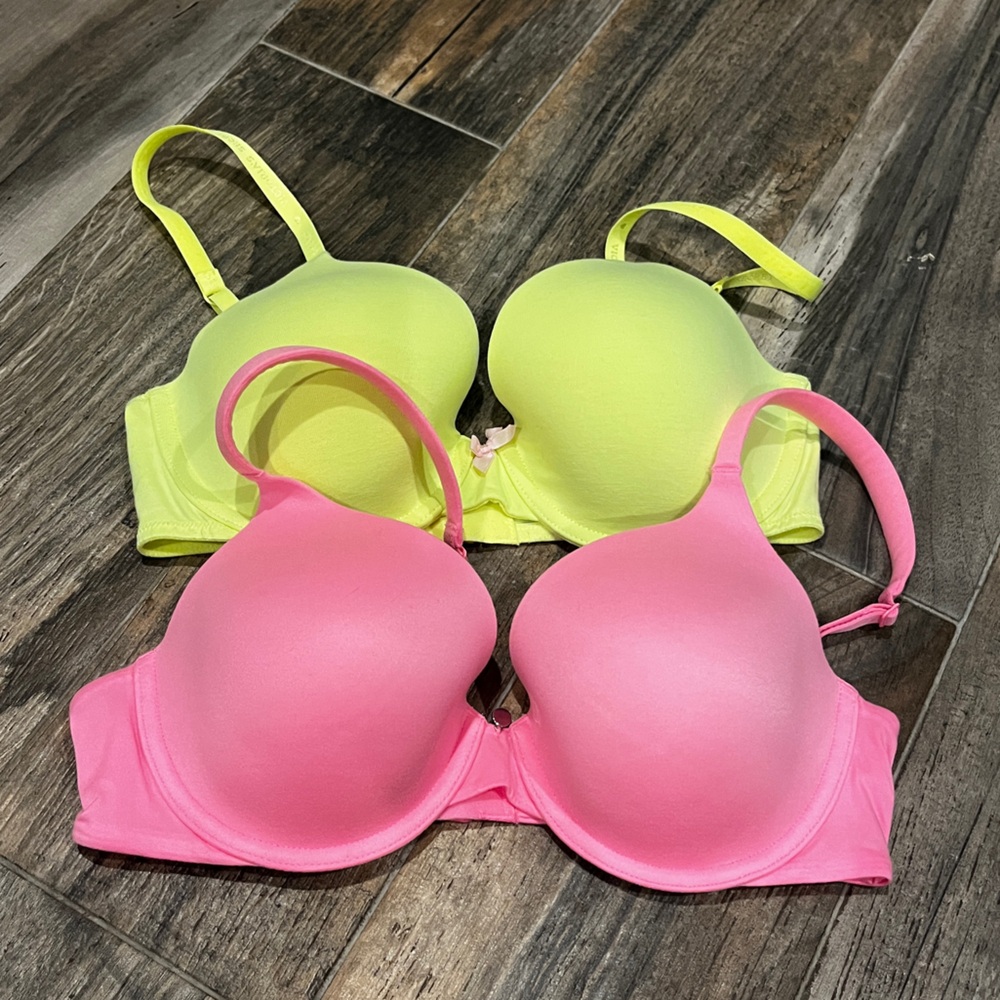 2 Neon Victoria’s Secret VS Lined Perfect Coverage Bras Sz 34C EUC!